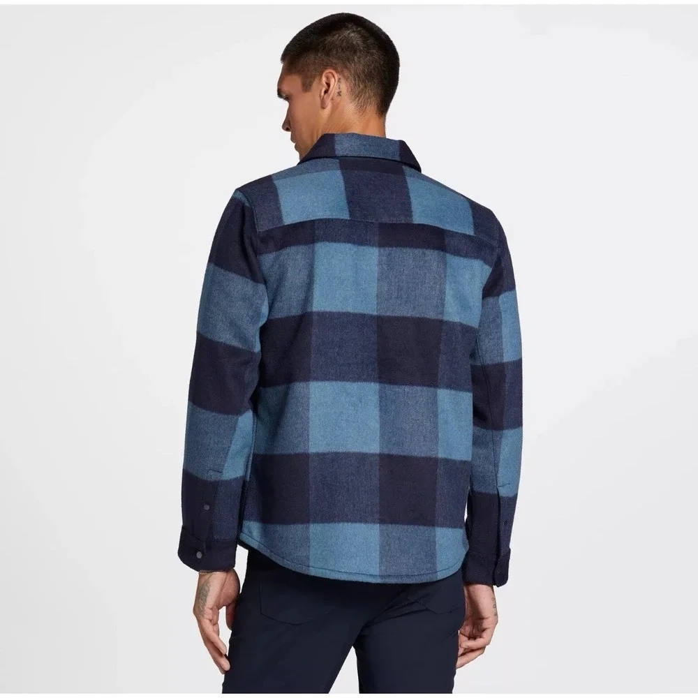 VRST Men's Wool Blend Plaid Shirt Jacket Blue Long Sleeve Button Up Pockets Sz M